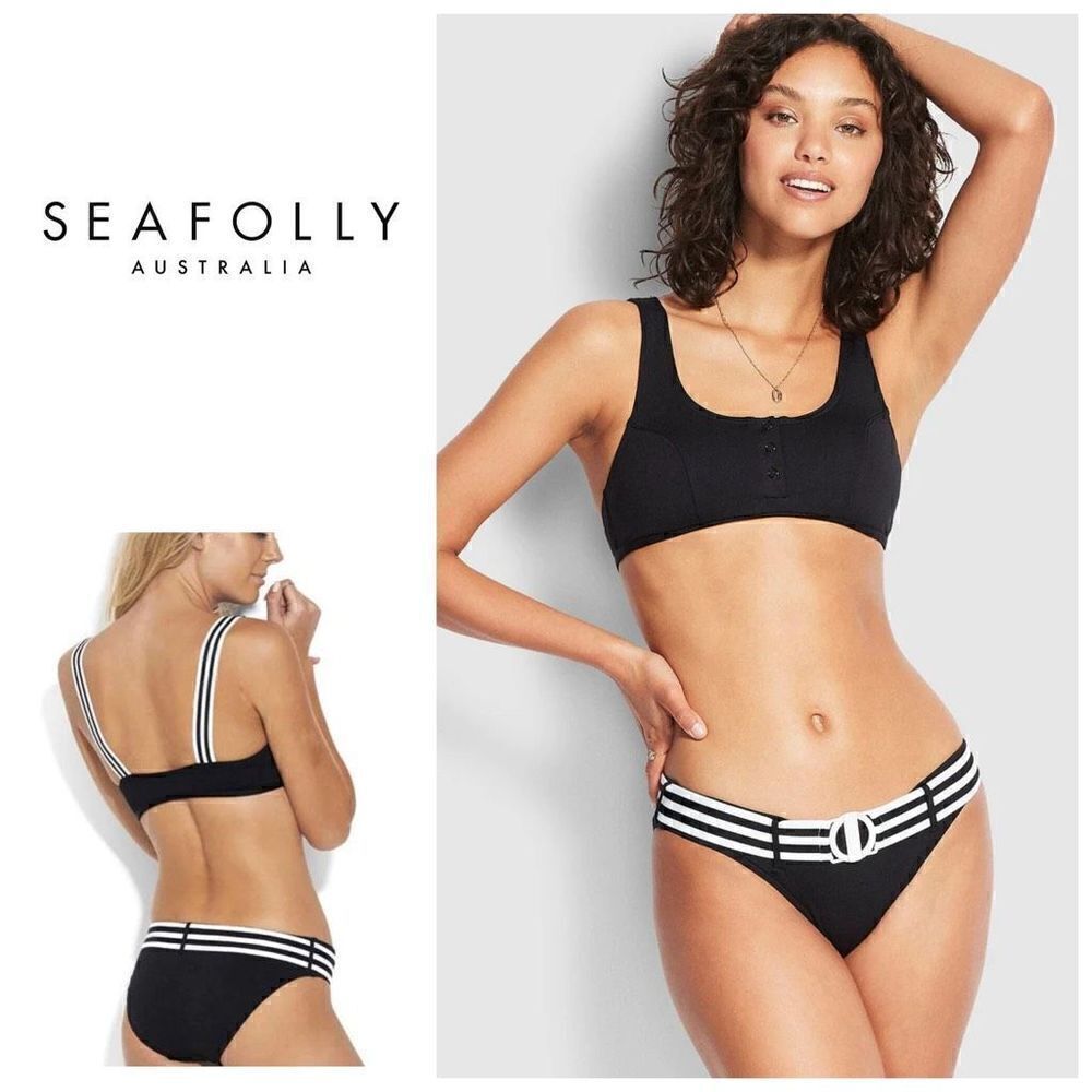 New. Seafolly belted black bikini set. US 4DD-top/6-bottom. Retails $189